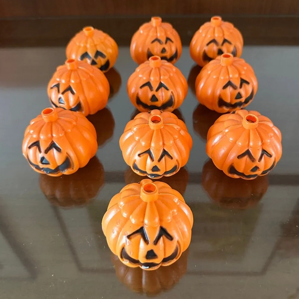 10 Vtg Halloween Plastic Pumpkin Blow Mold String Light Covers JOL Double Sided